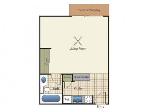 Floor plan for studio, 1 bath, 450 sqft